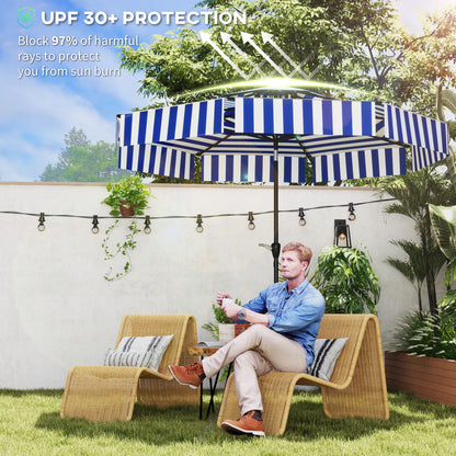 8.6FT Patio Umbrella, Outdoor Market Umbrella, 2-Tier Vented Patio Table Umbrella With Crank 8 Ribs, Tiltable Porch Umbrella For Garden Deck Poolside, Navy Blue