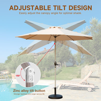 9FT Patio Umbrella, Outdoor Table Umbrella With Push Button Tilt And Crank, UV Protection Waterproof Market Sun Umbrella With 8 Sturdy Ribs For Garden, Deck, Backyard, Pool  Beige