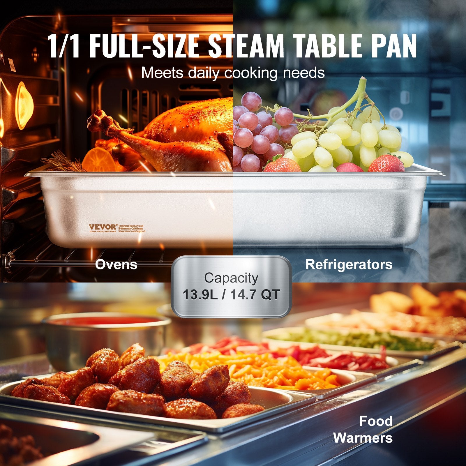 4 Pack Hotel Pans, Full Size Anti-Jam Steam Pan With Lid, 0.8mm Thick Stainless Steel Steam Table Pan, 4-Inch Deep Commercial Table Pan, Catering Storage Food Pan, For Industrial &amp; Scientific