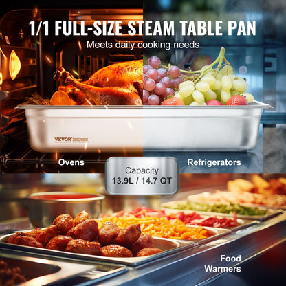 4 Pack Hotel Pans, Full Size Anti-Jam Steam Pan With Lid, 0.8mm Thick Stainless Steel Steam Table Pan, 4-Inch Deep Commercial Table Pan, Catering Storage Food Pan, For Industrial &amp; Scientific
