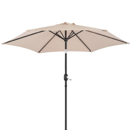 9ft Patio Umbrella, Outdoor Market Umbrella With Push Button Tilt, Crank Handle, 6 Sturdy Iron Ribs, UPF Waterproof Solution-Dyed Polyester Canopy, For Garden, Deck, Backyard, Poolside, Beige