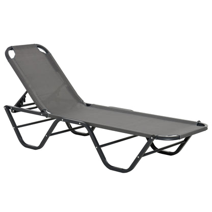 Sun Lounger Relaxed Recliner With 5-Position Adjustable Backrest Aluminium Frame For Pool, Sun Bathing, Grey
