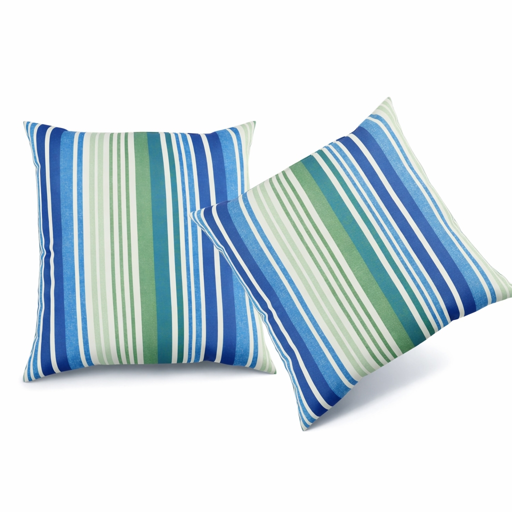 2 Pack Outdoor Throw Pillows, Waterproof &amp; Fade-Resistant Patio Cushions For Garden, Porch, Poolside Furniture - Soft &amp; Comfortable Decorative Pillow Covers 18x18 Inch, Striped Rich Navy Blue