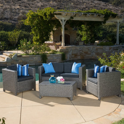 Puerta 4-Piece Outdoor Furniture Set with Water-Resistant Cushions - Rattan