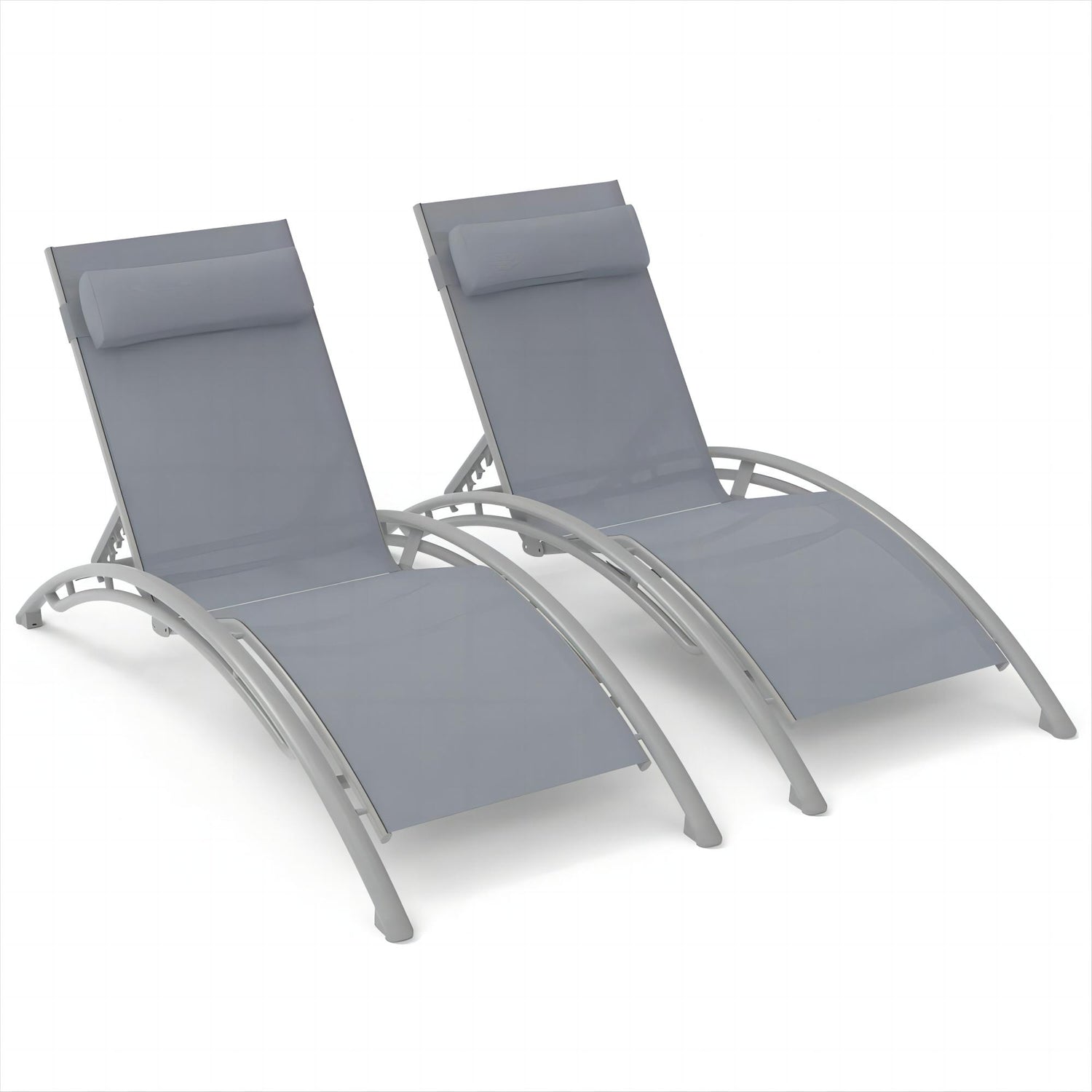 Outdoor Chaise Lounge Set Of 2 Patio Recliner Chairs With Adjustable Backrest And Removable Pillow For Indoor&amp;Outdoor Beach Pool Sunbathing Lawn  Gray, 2 Lounge  Chairs