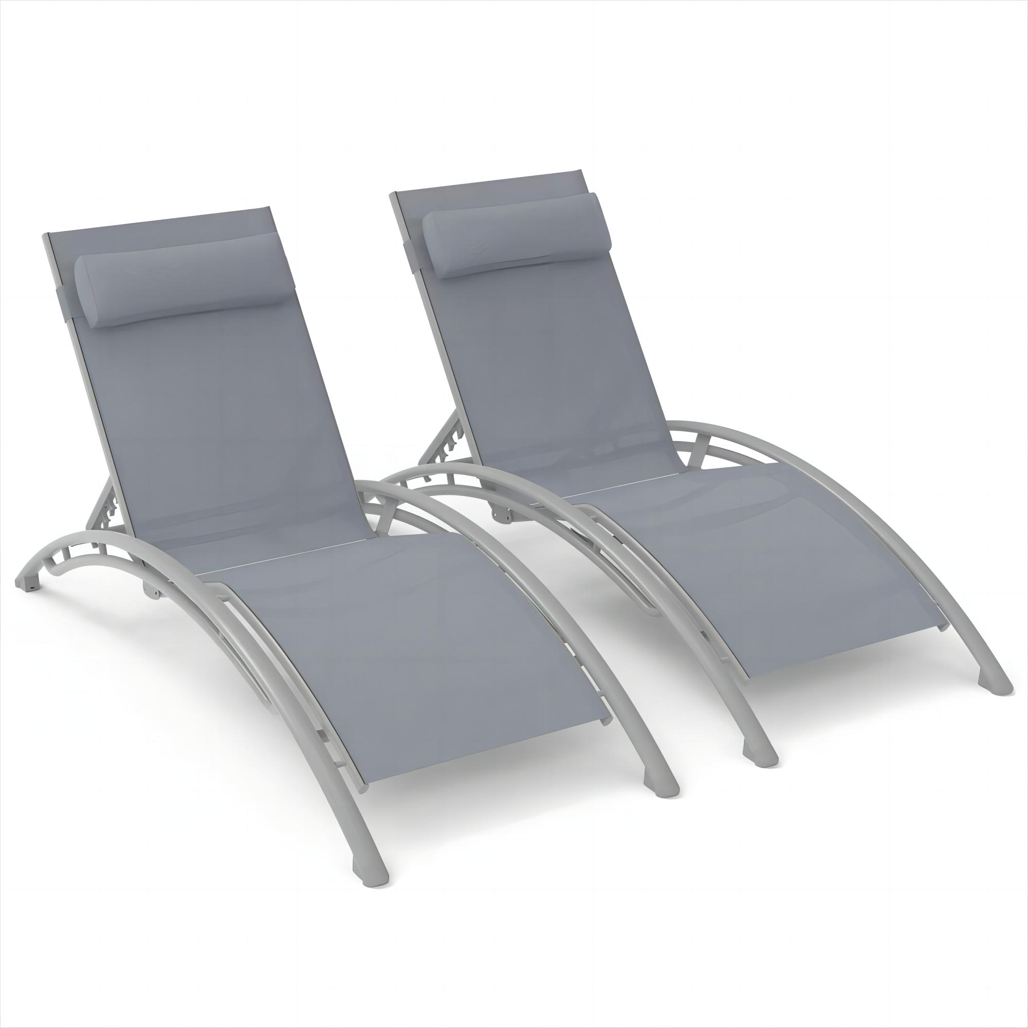 Outdoor Chaise Lounge Set Of 2 Patio Recliner Chairs With Adjustable Backrest And Removable Pillow For Indoor&amp;Outdoor Beach Pool Sunbathing Lawn  Gray, 2 Lounge  Chairs