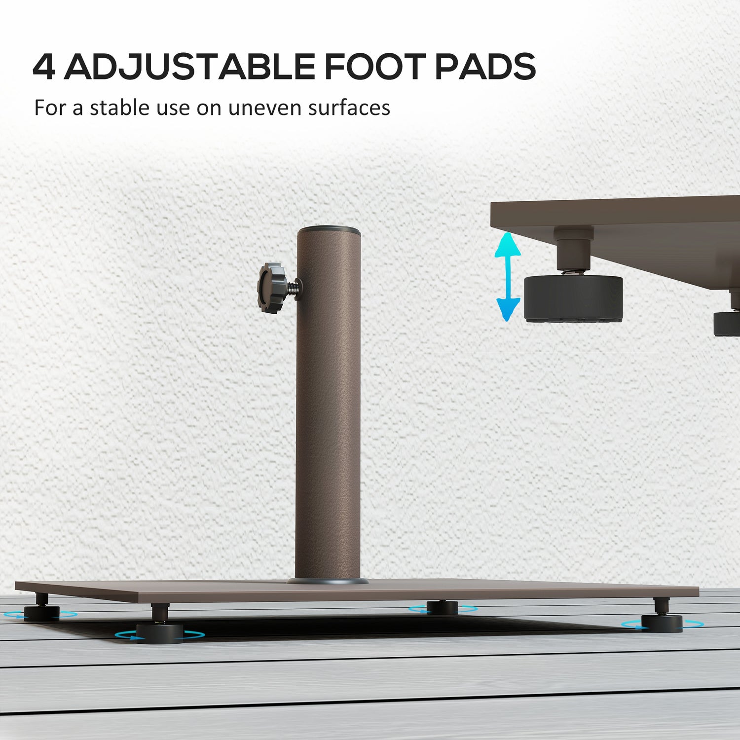 Square Patio Umbrella Base, 29 Lbs Metal Umbrella Stand Base With Adjustable Foot Pads, Heavy Duty Patio Umbrella Holder For 1.51.9 Umbrella Poles For Outdoor, Lawn, Poolside, Brown