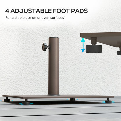 Square Patio Umbrella Base, 29 Lbs Metal Umbrella Stand Base With Adjustable Foot Pads, Heavy Duty Patio Umbrella Holder For 1.51.9 Umbrella Poles For Outdoor, Lawn, Poolside, Brown