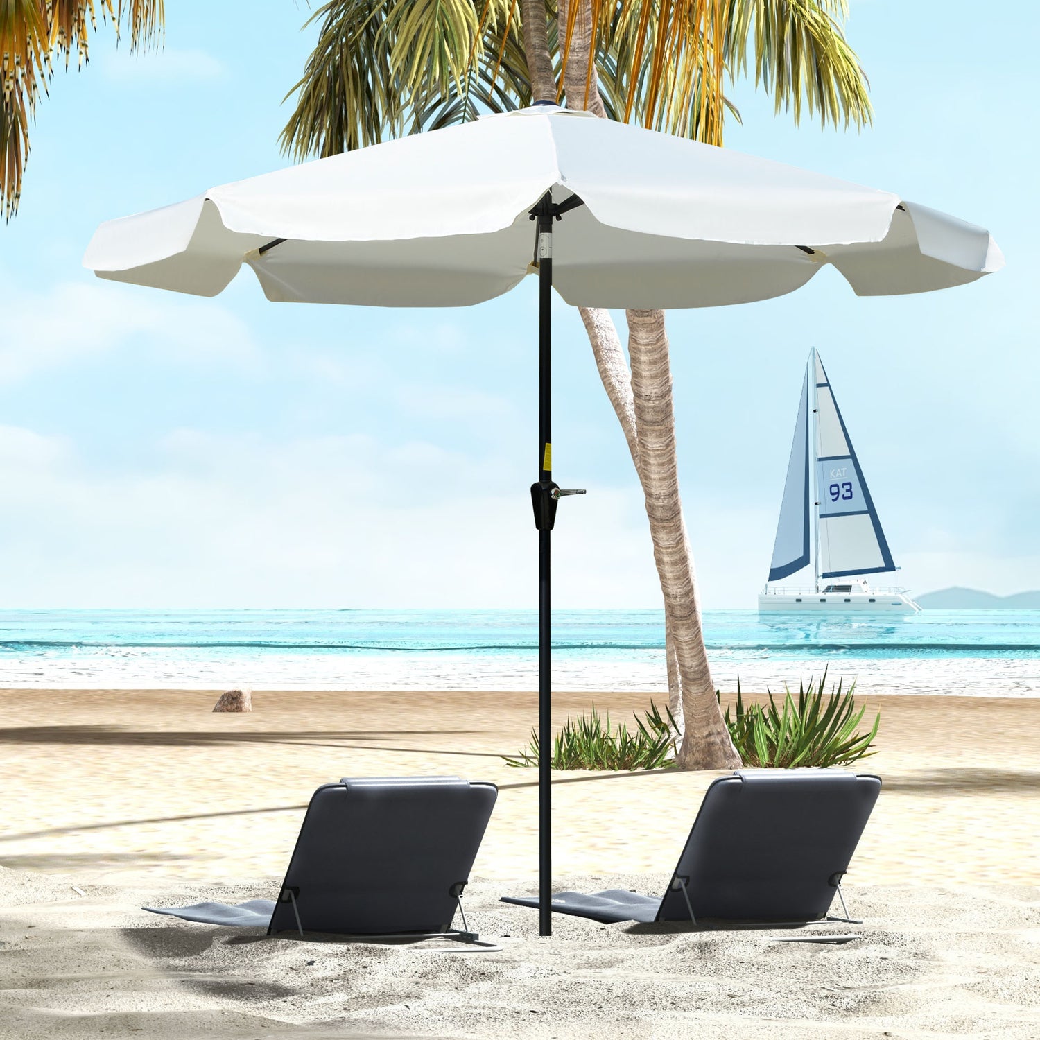 2.7m Patio Parasol Garden Umbrellas Outdoor Sun Shade Table Umbrella With Tilt, Crank, 8 Ribs, Ruffles, White