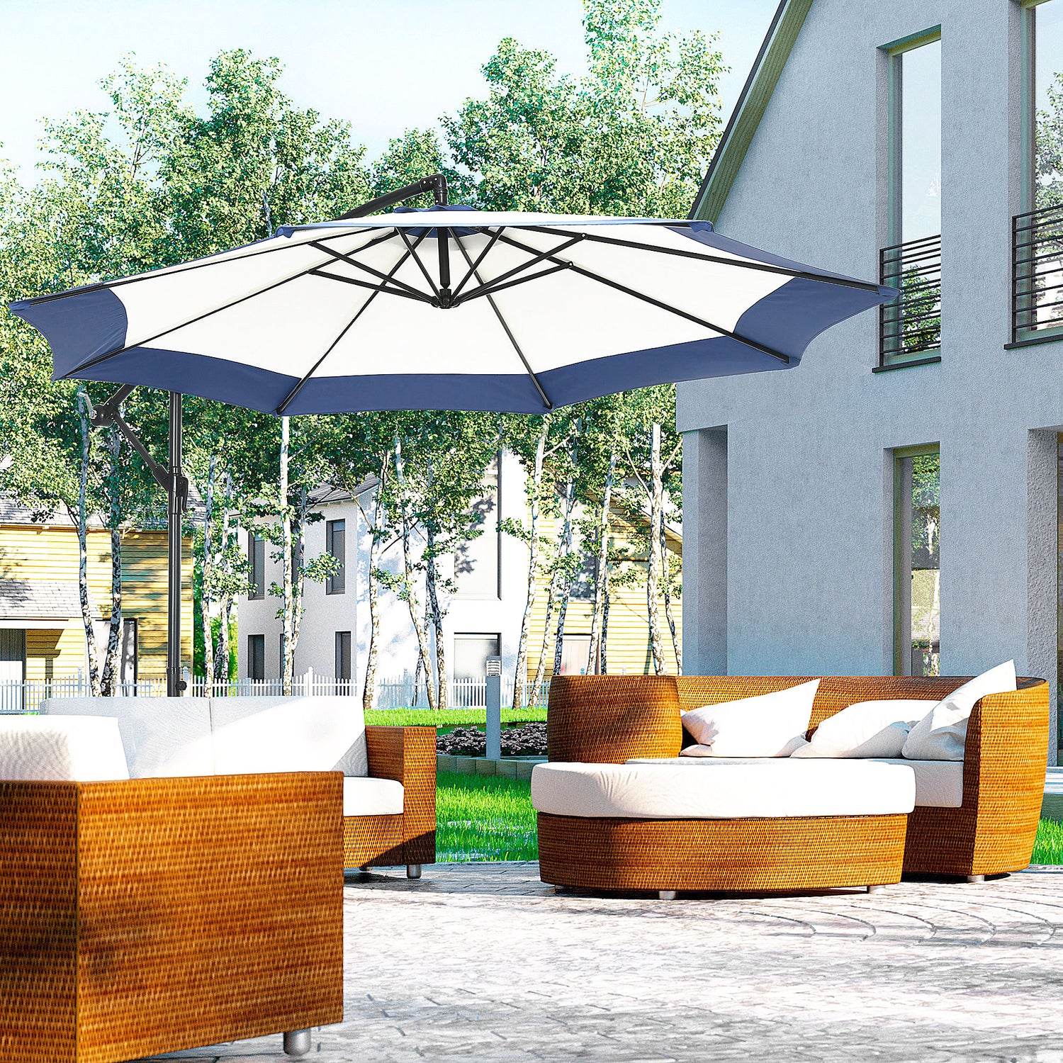 10FT Cantilever Umbrella, Offset Patio Umbrella with Crank and Cross B – Solara Patio