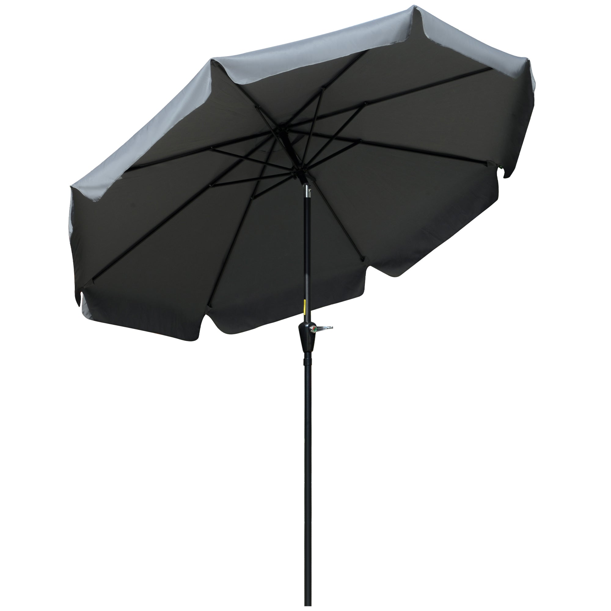 2.7m Patio Parasol Garden Umbrellas Outdoor Sun Shade Table Umbrella With Tilt, Crank, 8 Ribs, Ruffles, Grey