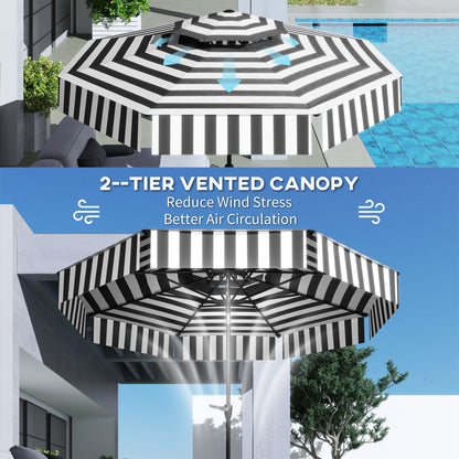 8.6FT Patio Umbrella, UPF 30+ Outdoor Market Umbrella, 2-Tier Vented Patio Table Umbrella with Crank 8 Ribs, Tiltable Porch Umbrella for Garden Deck Poolside, Black