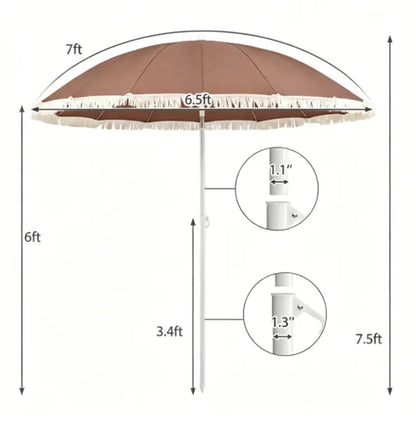7 FT Boho Patio Umbrella With Fringe Tassel, 30&