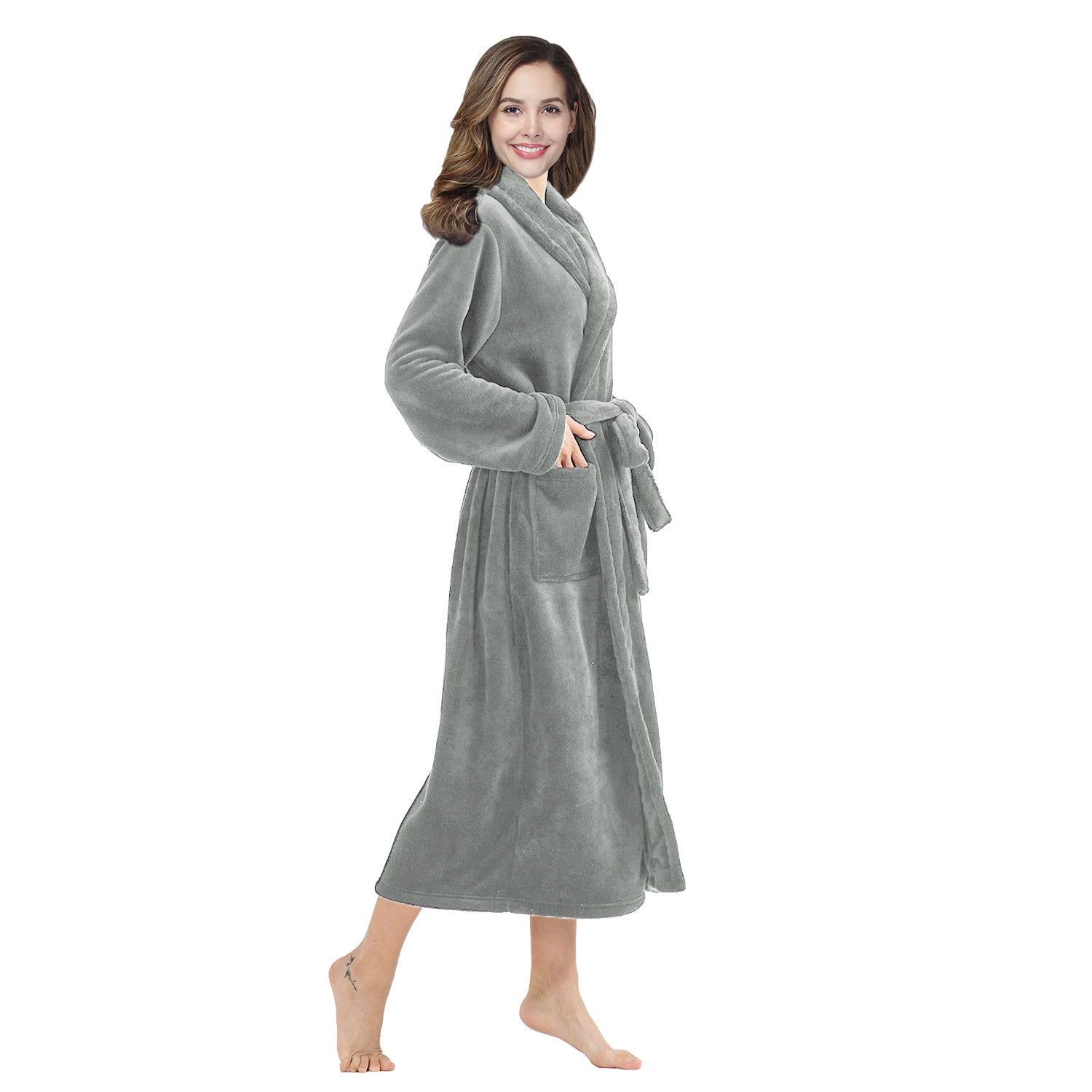 RONGTAI Womens Bathrobe Ladies Fleece Plush Warm Long Robes Fleece Nightgown Sleepwear