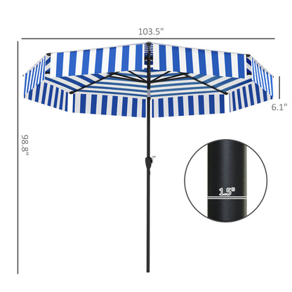 8.6FT Patio Umbrella, UPF 30+ Outdoor Market Umbrella, 2-Tier Vented Patio Table Umbrella with Crank 8 Ribs, Tiltable Porch Umbrella for Garden Deck Poolside, Navy Blue