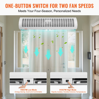 42" Commercial Indoor Air Curtain Super Power 2 Speeds 1350CFM, Wall Mounted Air Curtains For Doors, Indoor Over Door Fan With Heavy Duty Limit Switch, Easy-Install 110V Unheated