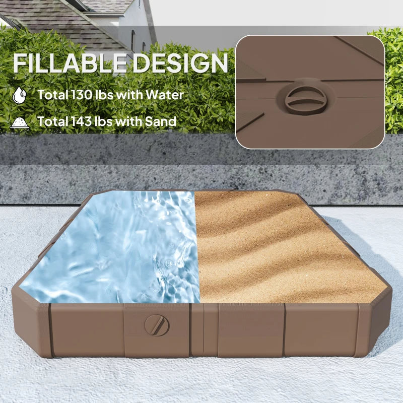 Square Patio Umbrella Base, Cantilever Offset Umbrella Base Heavy Duty Outdoor Umbrella Stand Base, Filled Up To 143lbs With Stand Or 130lbs With Water For Garden Poolside, Brown