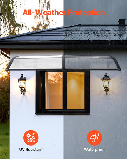 Awnings For Door Entrance, 38 X 78 In, Exterior Front Door Window Awnings With Drainage &amp; ABS Bracket, Rain Snow Sun Protection, Overhang Polycarbonate Door Canopy For Porch Patio, Clear