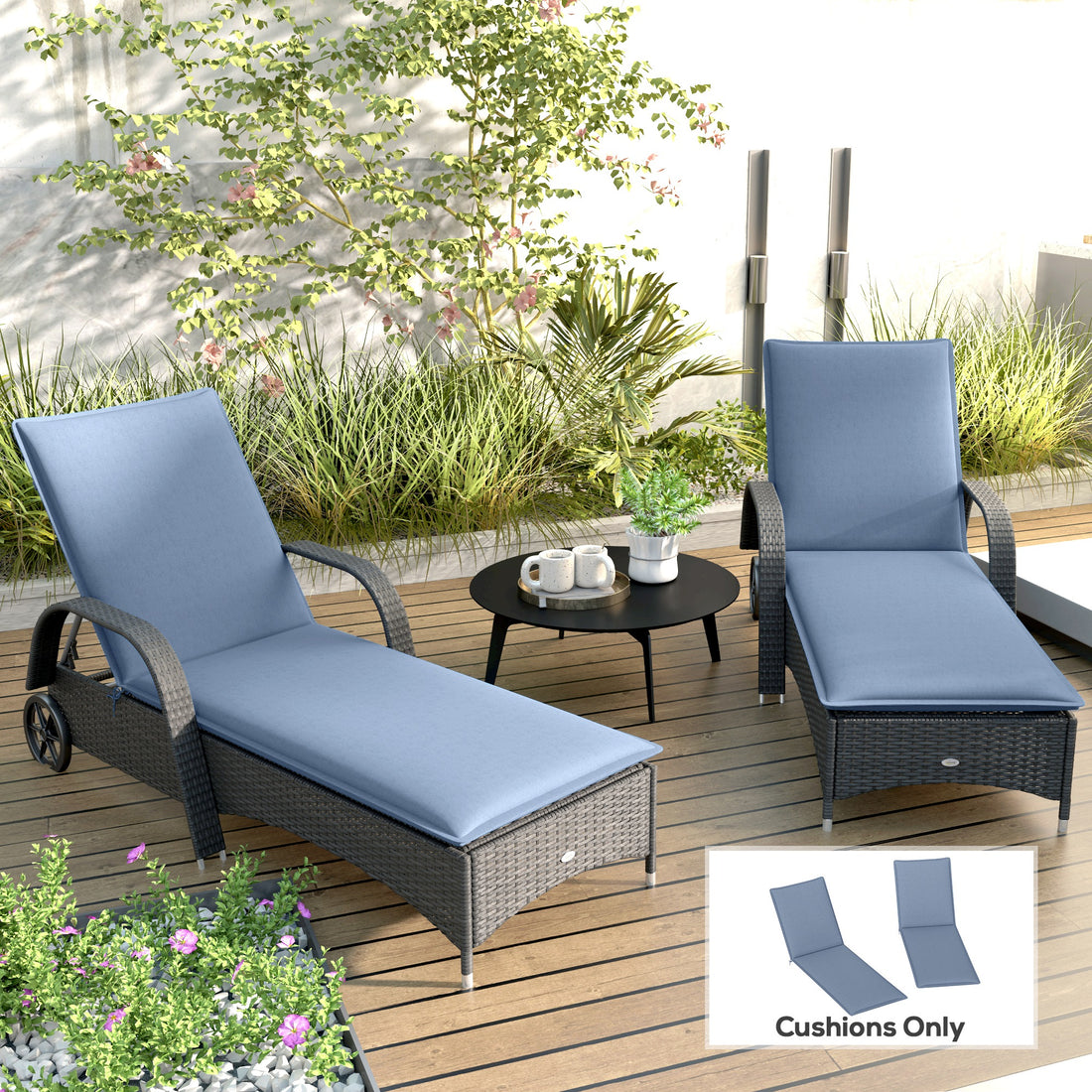 Foldable Chaise Lounge Cushion Set of 2, Outdoor Lounge Chair Cushion Set, UPF50+ 200gsm Fabric, 76" x 23", Blue