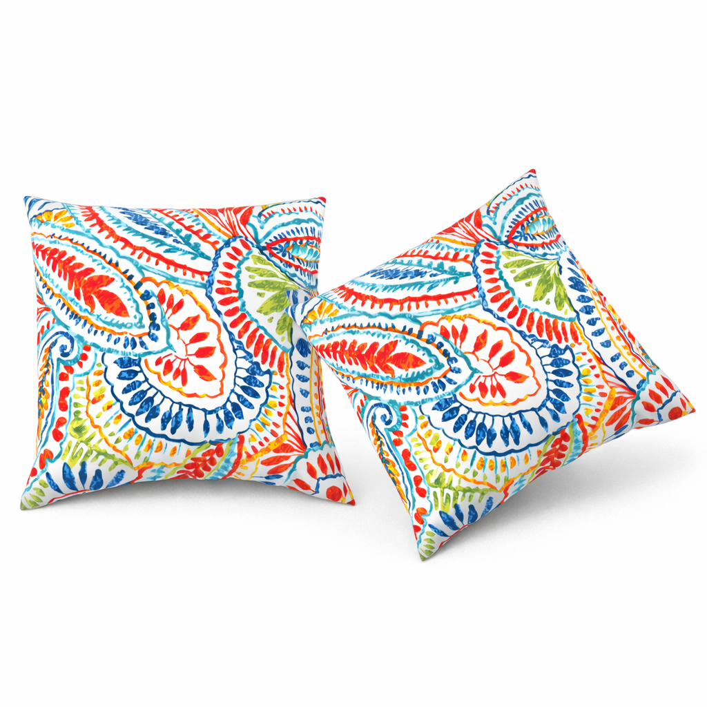 2 Pack Outdoor Throw Pillows, Waterproof &amp; Fade-Resistant Patio Cushions For Garden, Porch, Poolside Furniture - Soft &amp; Comfortable Decorative Pillow Covers 18x18 Inch, Paisley Multi