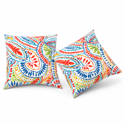 2 Pack Outdoor Throw Pillows, Waterproof &amp; Fade-Resistant Patio Cushions For Garden, Porch, Poolside Furniture - Soft &amp; Comfortable Decorative Pillow Covers 18x18 Inch, Paisley Multi