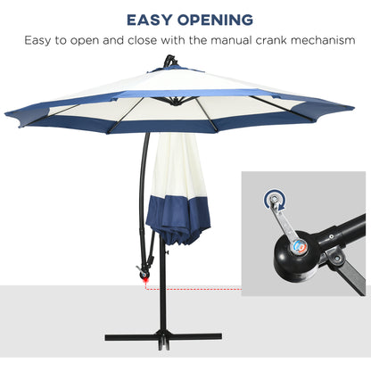 10FT Cantilever Umbrella, Offset Patio Umbrella with Crank and Cross Base for Deck, Backyard, Pool and Garden, Hanging Umbrellas, Navy Blue