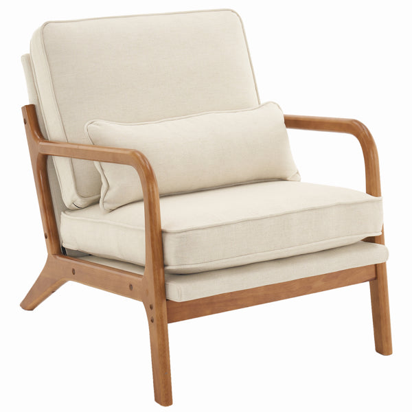 [Same Code: 16753613]Oak Armrest Oak Upholstered Single Lounge Chair Indoor Lounge Chair Off-White