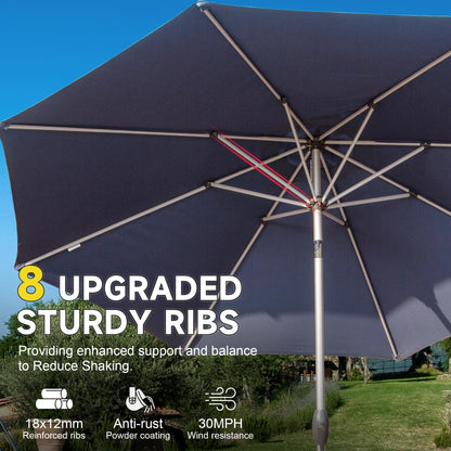 9FT Patio Umbrella, Outdoor Table Umbrella With Push Button Tilt And Crank, UV Protection Waterproof Market Sun Umbrella With 8 Sturdy Ribs For Garden, Deck, Backyard, Pool  Navy Blue