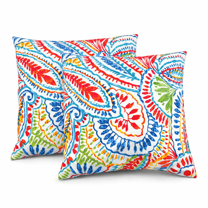 2 Pack Outdoor Throw Pillows, Waterproof &amp; Fade-Resistant Patio Cushions For Garden, Porch, Poolside Furniture - Soft &amp; Comfortable Decorative Pillow Covers 18x18 Inch, Paisley Multi