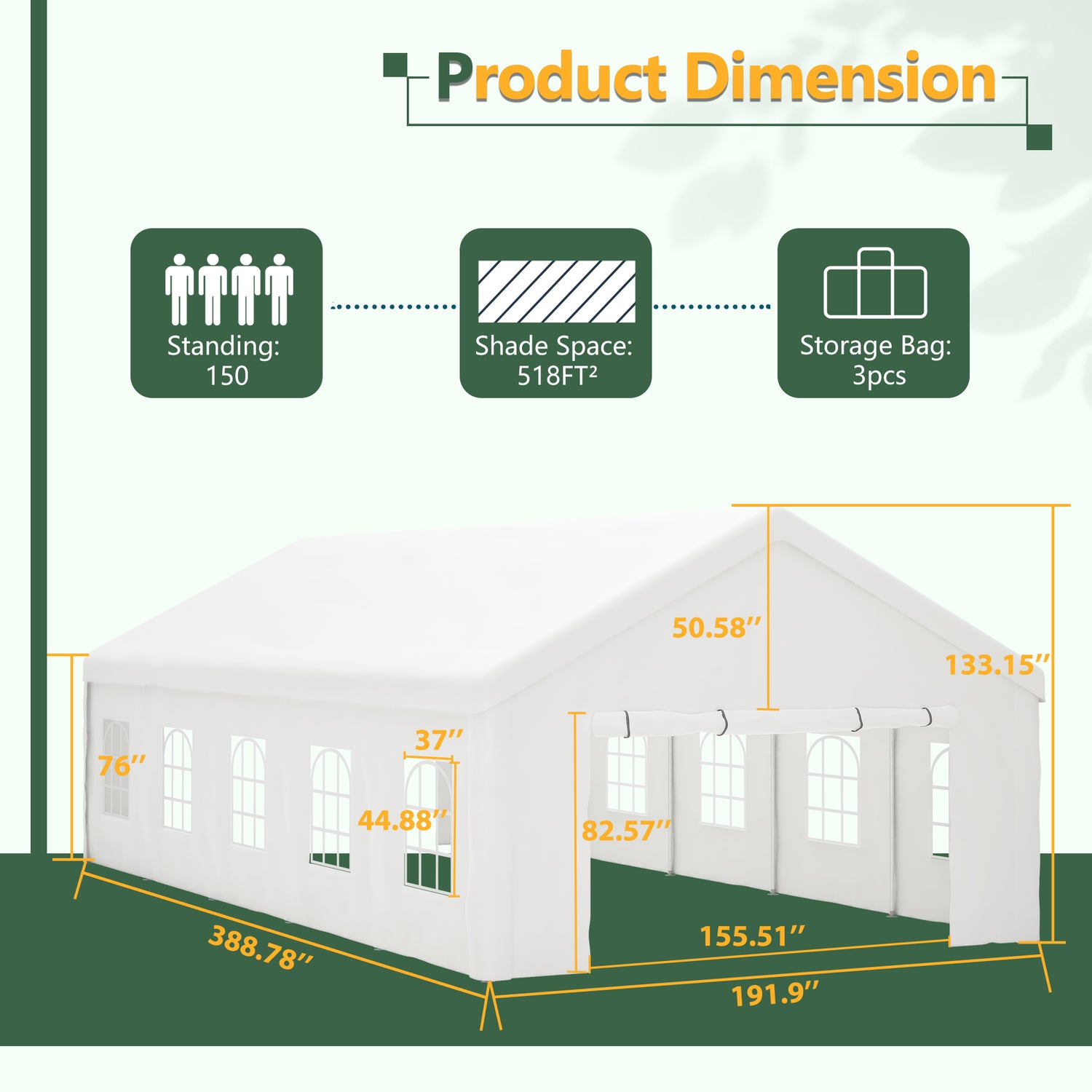 16x32 FT Party Tent With 3 Storage Bags &amp; Removable Sidewalls, Outdoor Canopy Gazebo For Carport Camping Garden Wedding BBQ Commercial