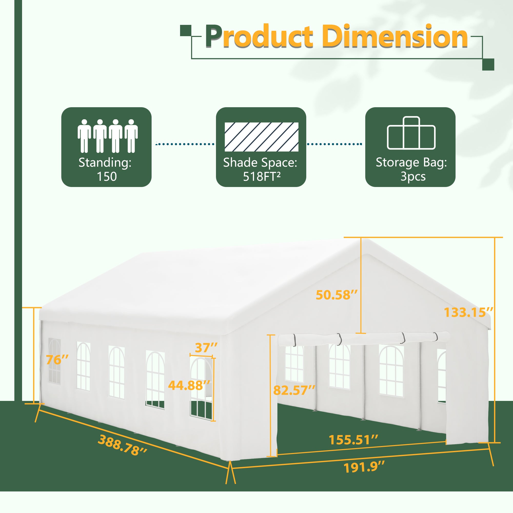 16x32 FT Party Tent With 3 Storage Bags &amp; Removable Sidewalls, Outdoor Canopy Gazebo For Carport Camping Garden Wedding BBQ Commercial