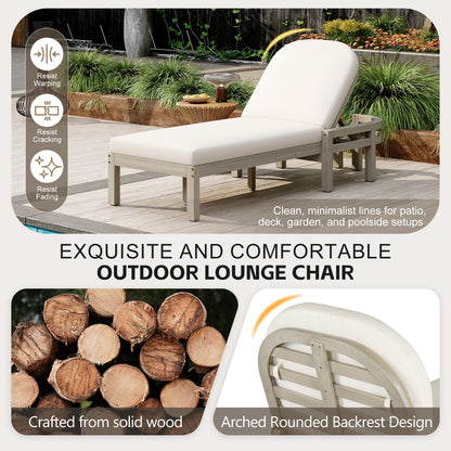 TREXM Outdoor Chaise Lounge  Premium Acacia Wood Patio Recliner With Arched Backrest  5-Position Adjustable Backrest  Outdoor Lounge Chair For Poolside    Deck &amp; Lawn  Gray