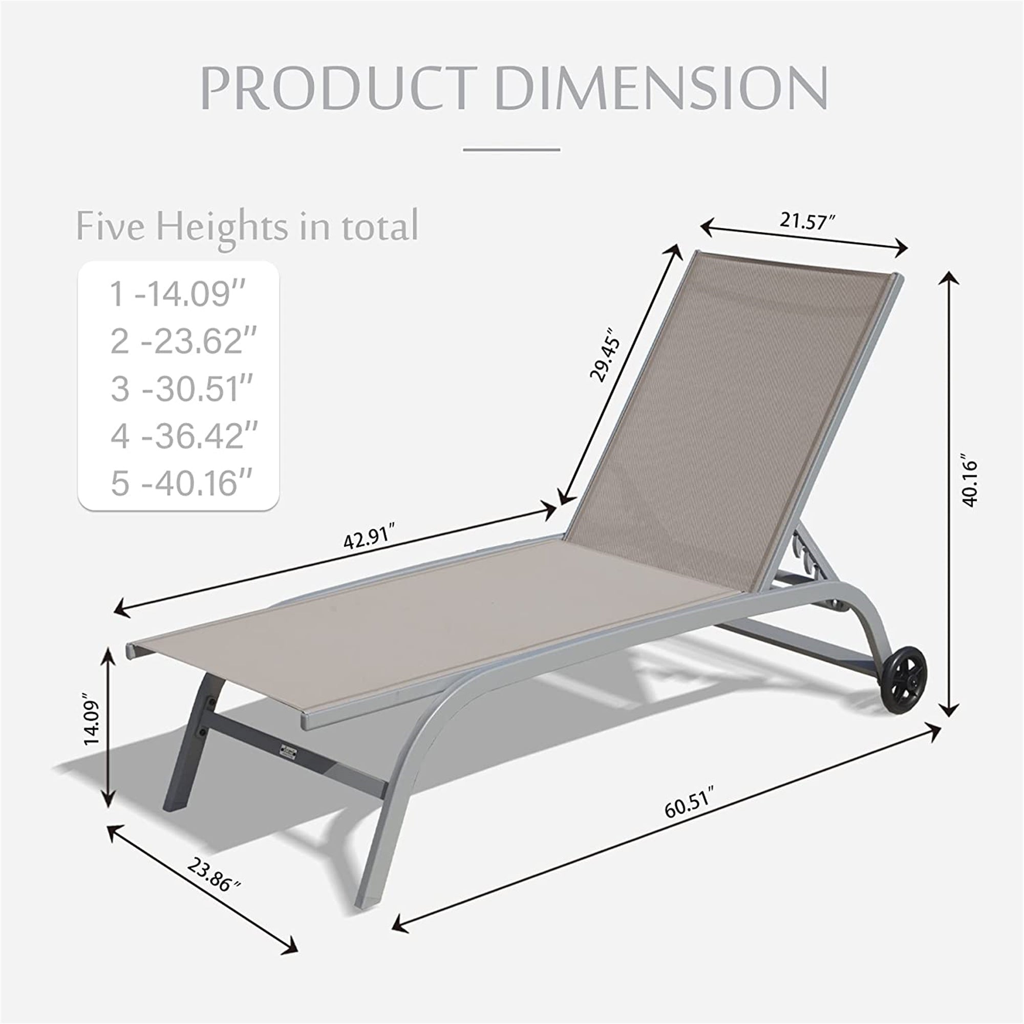 Chaise Lounge Outdoor Set Of 2, Lounge Chairs For Outside With Wheals, Outdoor Lounge Chairs With 5 Adjustable Position, Pool Lounge Chairs For Patio, Beach,Yard,Deck,Poolside Khaki, 2 Lounge Chairs