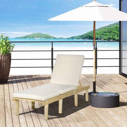 Chaise Lounge Chair For Outdoor, Wood Outdoor Chaise Lounge With 4-Position Adjustable Backrest And Cushion, Reclining Beach Lounge Chair For Deck, Pool, Lawn And Sunbathing, Natural