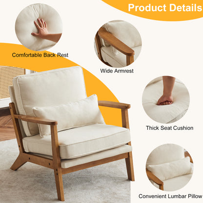 Oak Armrest Oak Upholstered Single Lounge Chair Indoor Lounge Chair Off-White