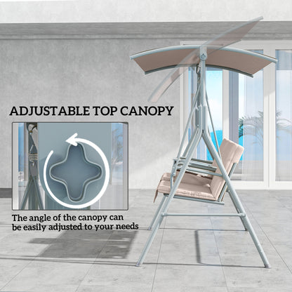 2-Seater Outdoor Porch Swing with Canopy and Table, Patio Swing Chair for Garden, Poolside, Backyard, Beige