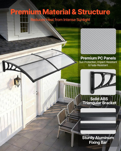 Awnings For Door Entrance, 38 X 78 In, Exterior Front Door Window Awnings With Drainage &amp; ABS Bracket, Rain Snow Sun Protection, Overhang Polycarbonate Door Canopy For Porch Patio, Clear