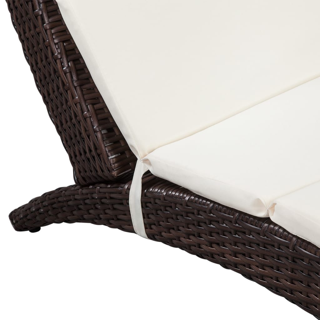 Folding Sun Lounger with Cushion Poly Rattan