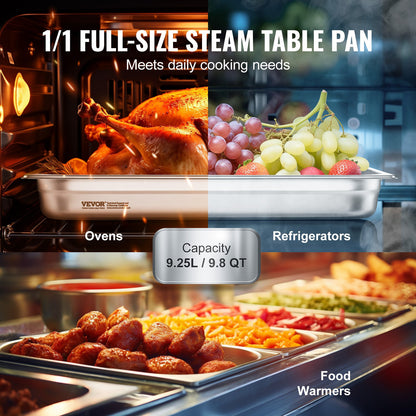 6 Pack Hotel Pans, Full Size Anti-Jam Steam Pan, 0.8mm Thick Stainless Steel Restaurant Steam Table Pan, 2.5-Inch Deep Commercial Table Pan, Catering Storage Food Pan, For Industrial &amp; Scientifi