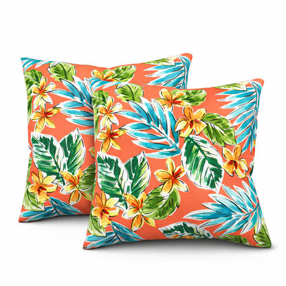 2 Pack Outdoor Throw Pillows, Waterproof &amp; Fade-Resistant Patio Cushions For Garden, Porch, Poolside Furniture - Soft &amp; Comfortable Decorative Pillow Covers 18x18 Inch, Bright Coral Pink