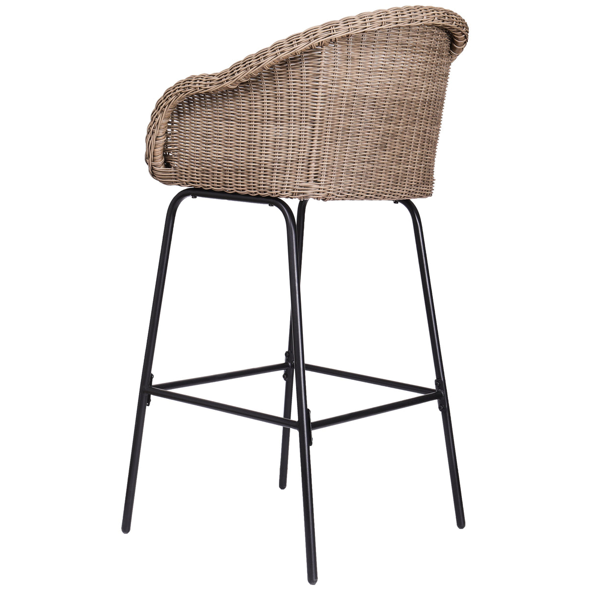 Light Brown Outdoor Metal Wicker Barstool Set of 2 with Iron Frames