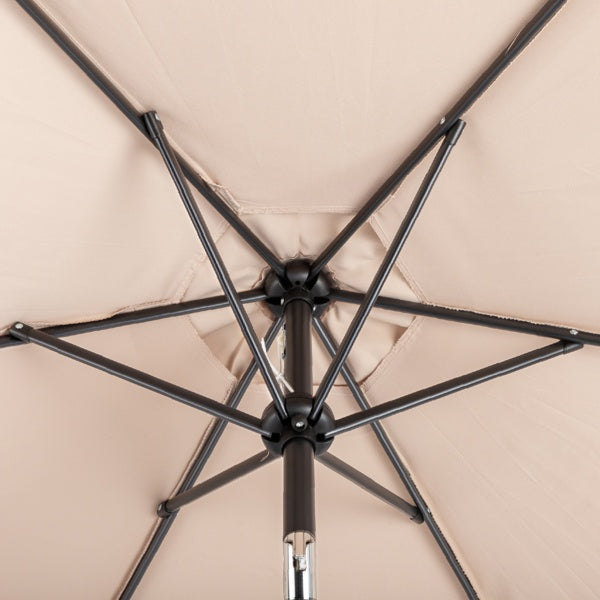 9ft Patio Umbrella, Outdoor Market Umbrella With Push Button Tilt, Crank Handle, 6 Sturdy Iron Ribs, UPF Waterproof Solution-Dyed Polyester Canopy, For Garden, Deck, Backyard, Poolside, Beige