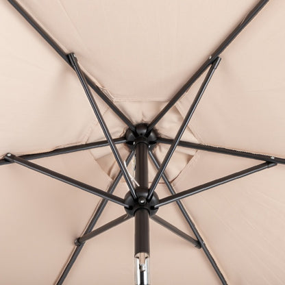 9ft Patio Umbrella, Outdoor Market Umbrella With Push Button Tilt, Crank Handle, 6 Sturdy Iron Ribs, UPF Waterproof Solution-Dyed Polyester Canopy, For Garden, Deck, Backyard, Poolside, Beige