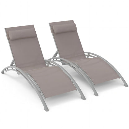 Outdoor Chaise Lounge Set Of 2 Patio Recliner Chairs With Adjustable Backrest And Removable Pillow For Indoor&amp;Outdoor Beach Pool Sunbathing Lawn  Khaki,2 Lounge Chairs