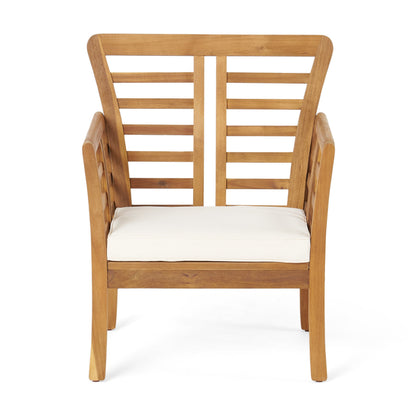 Caydon 2 Club Chairs + Table Outdoor Set with Slat Panel Design - Natural Wood