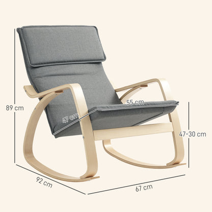Comfortable Relax Rocking Chair, Upholstered Lounge Chair Recliner With High Back And Headrest For Living Room, Bedroom, Grey