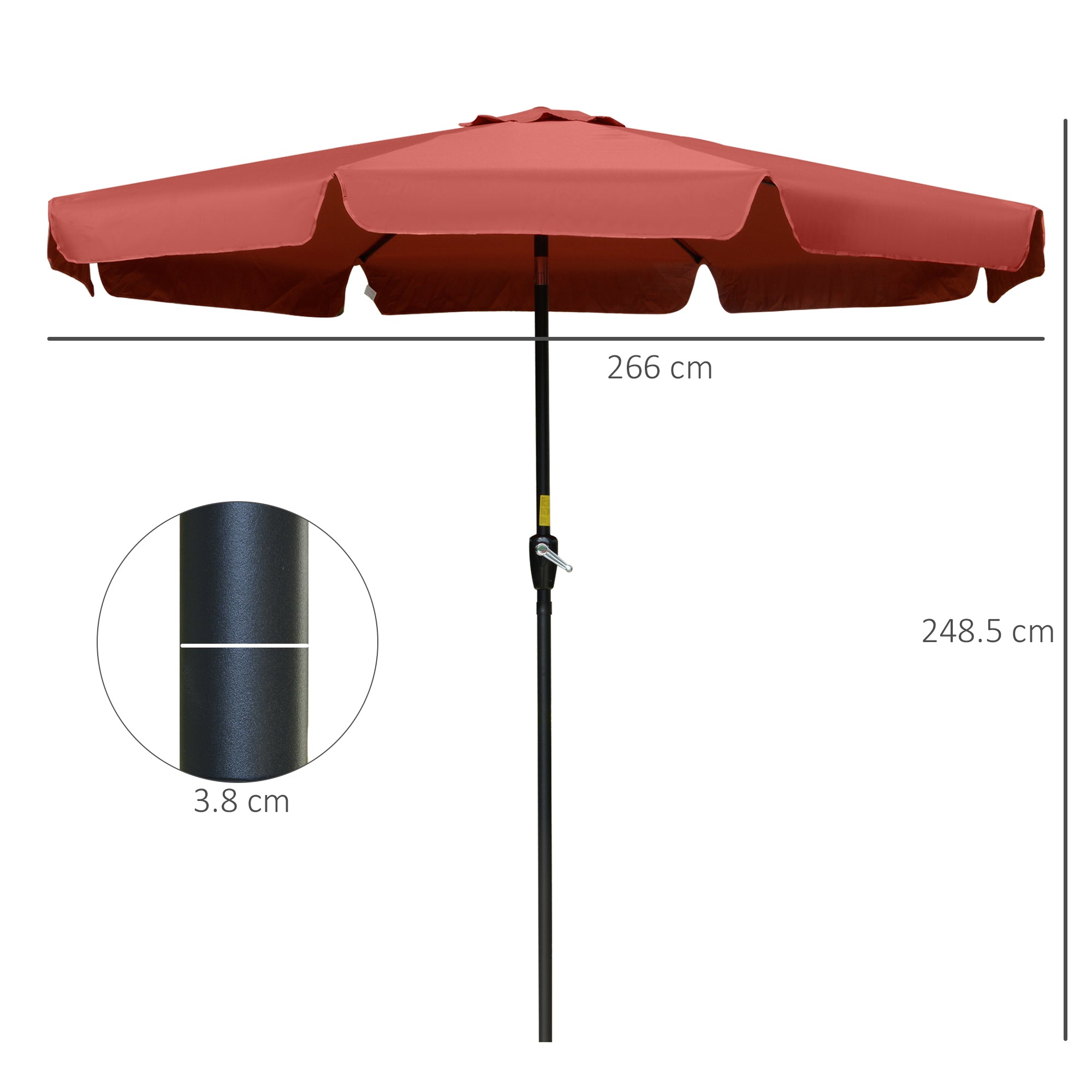 2.7m Patio Parasol Garden Umbrellas Outdoor Sun Shade Table Umbrella With Tilt, Crank, 8 Ribs, Ruffles, Wine Red