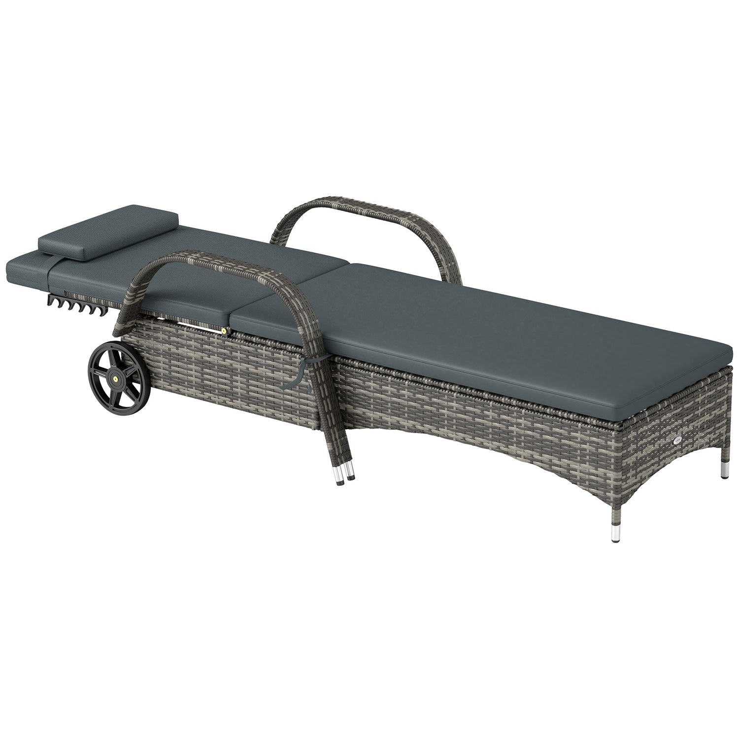 Outdoor Chaise Lounge, 5-Level Adjustable Backrest Rattan Pool Lounge Chair with Wheels, Cushion &amp; Headrest, Black