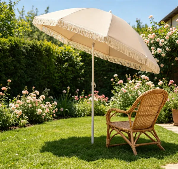 7 FT Boho Patio Umbrella With Fringe Tassel, 30&