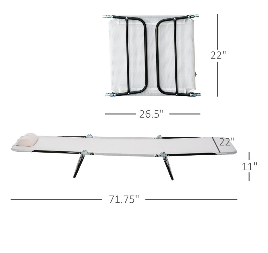 Folding Chaise Lounge Chair, Cream White, 5-Level Adjustable With Headrest, Breathable Mesh For Beach &amp; Patio